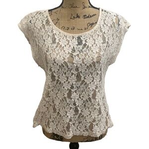 Issi Cream Lace and Satin Panel Sleeveless Top Size M